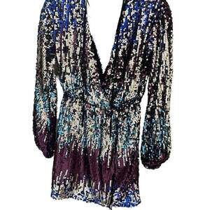 Ombre Long Sleeve Sequin Mini Dress